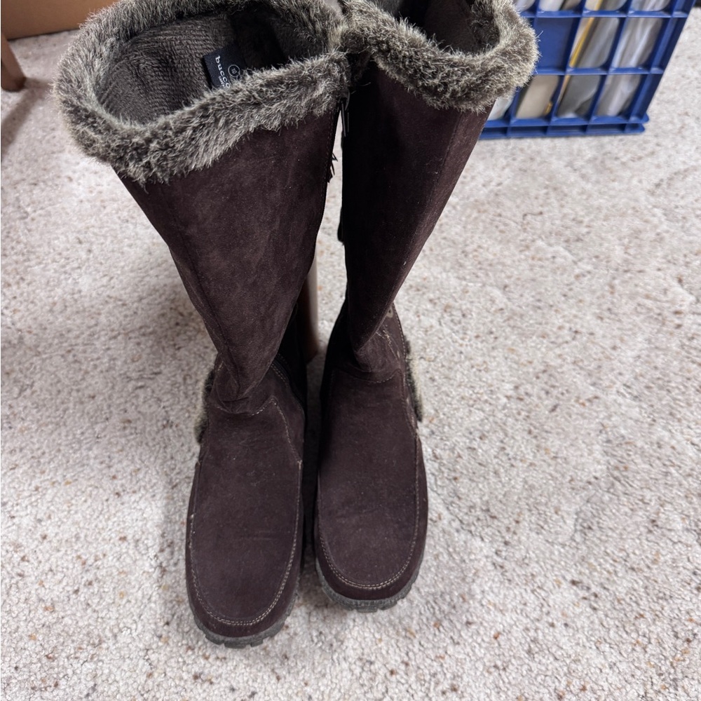 Bucco Dark Brown Faux-Fur Trim Tall Winter Boots wide calf